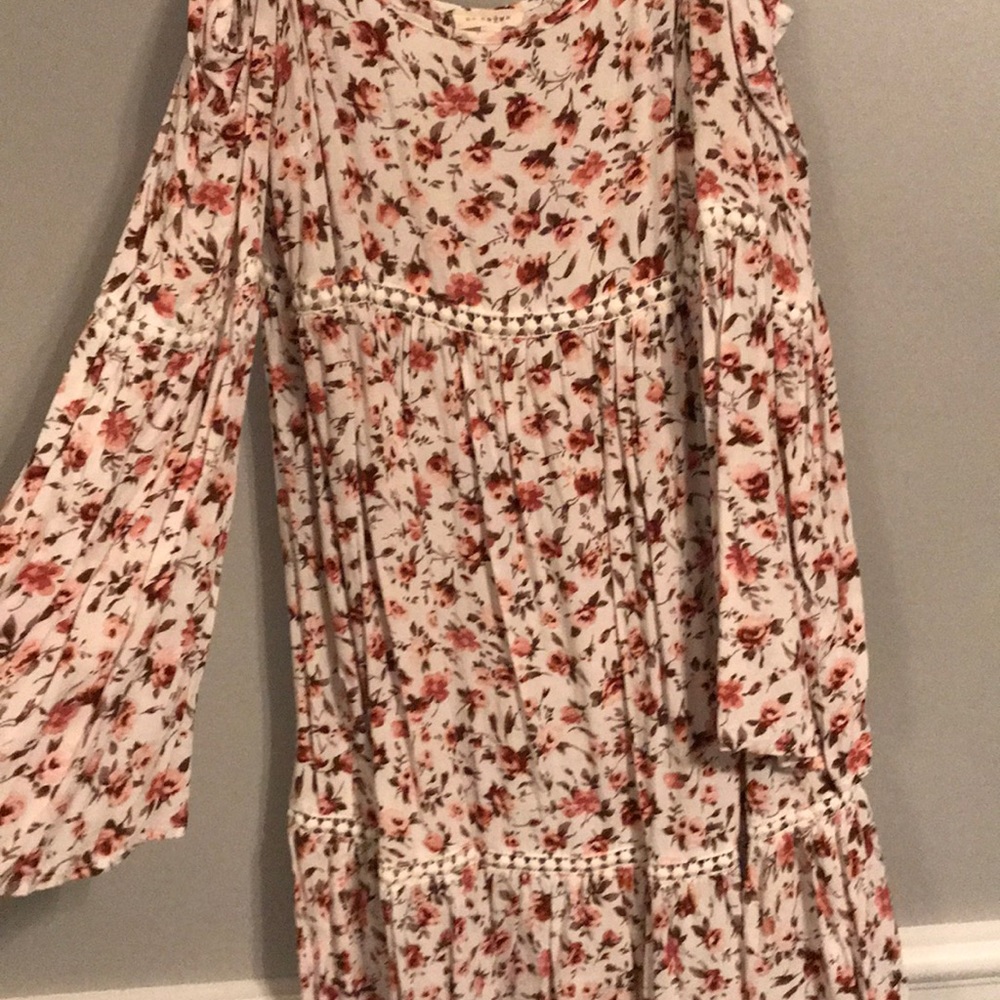 White and pink floral dress with bell sleeves